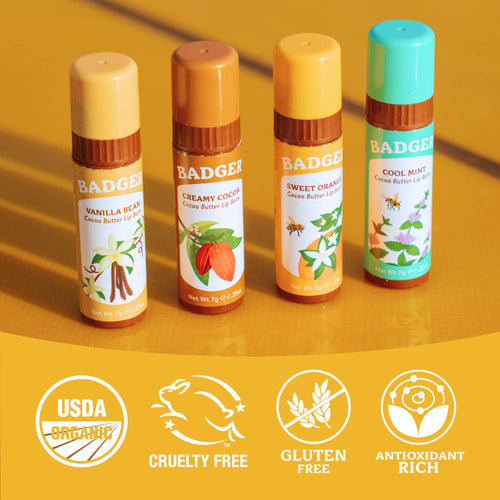 Badger Cocoa Butter Lip Balm, Sweet Orange, Hydrating 18ct
