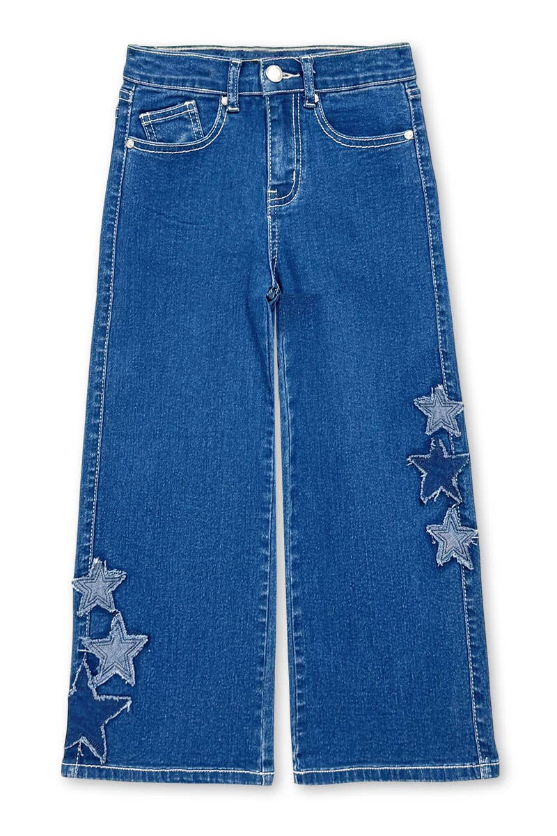 Girl's Wide Leg Denim Jean w/Star Applique Medium Denim