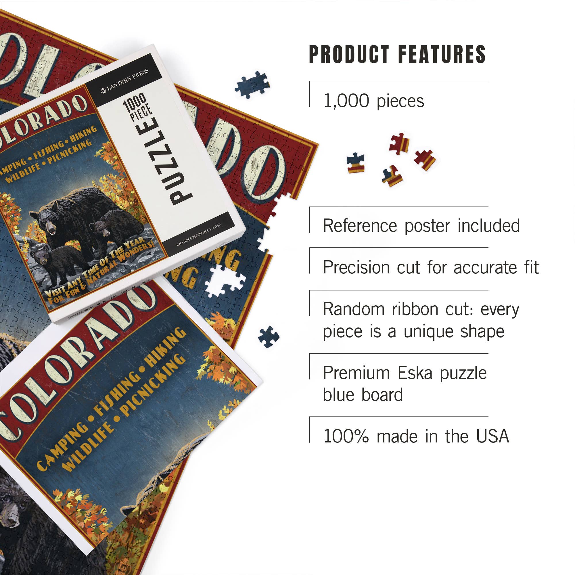 1000 PIECE PUZZLE Colorado, Black Bears, Vintage Sign – Mountain