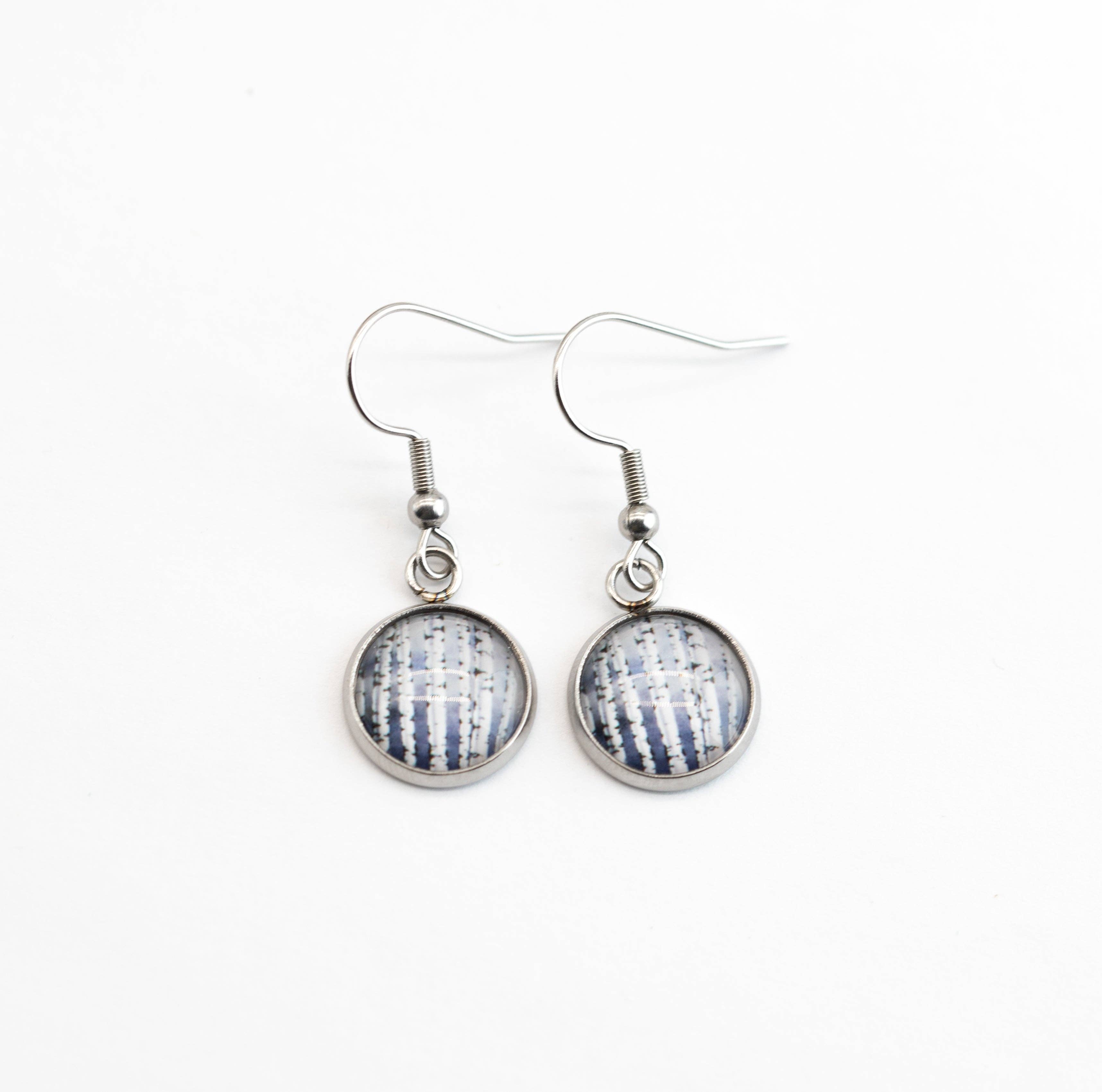 Stainless Steel and Glass Earrings Small Winter Birch
