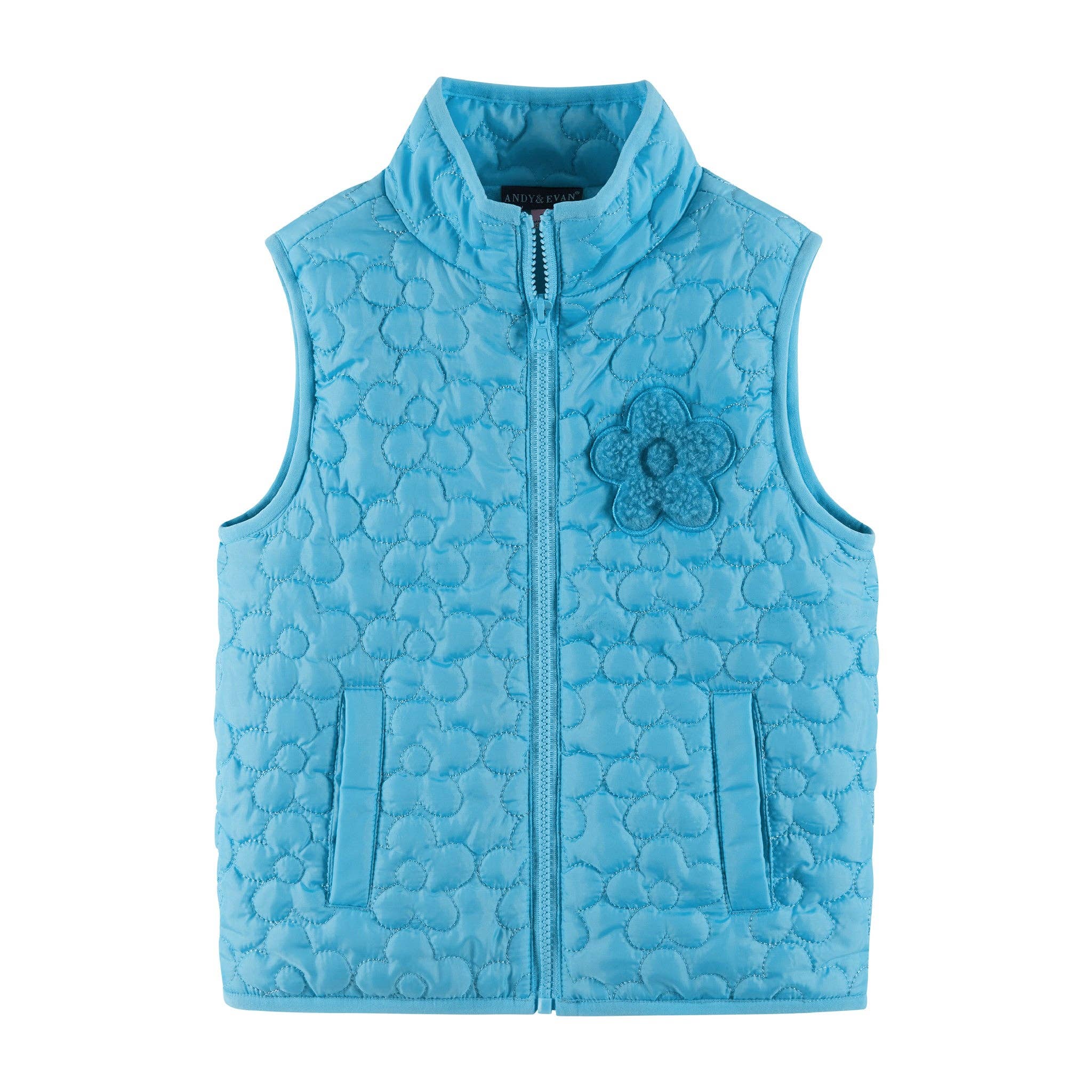 Kids Quilted Vest | Aqua Floral Aqua