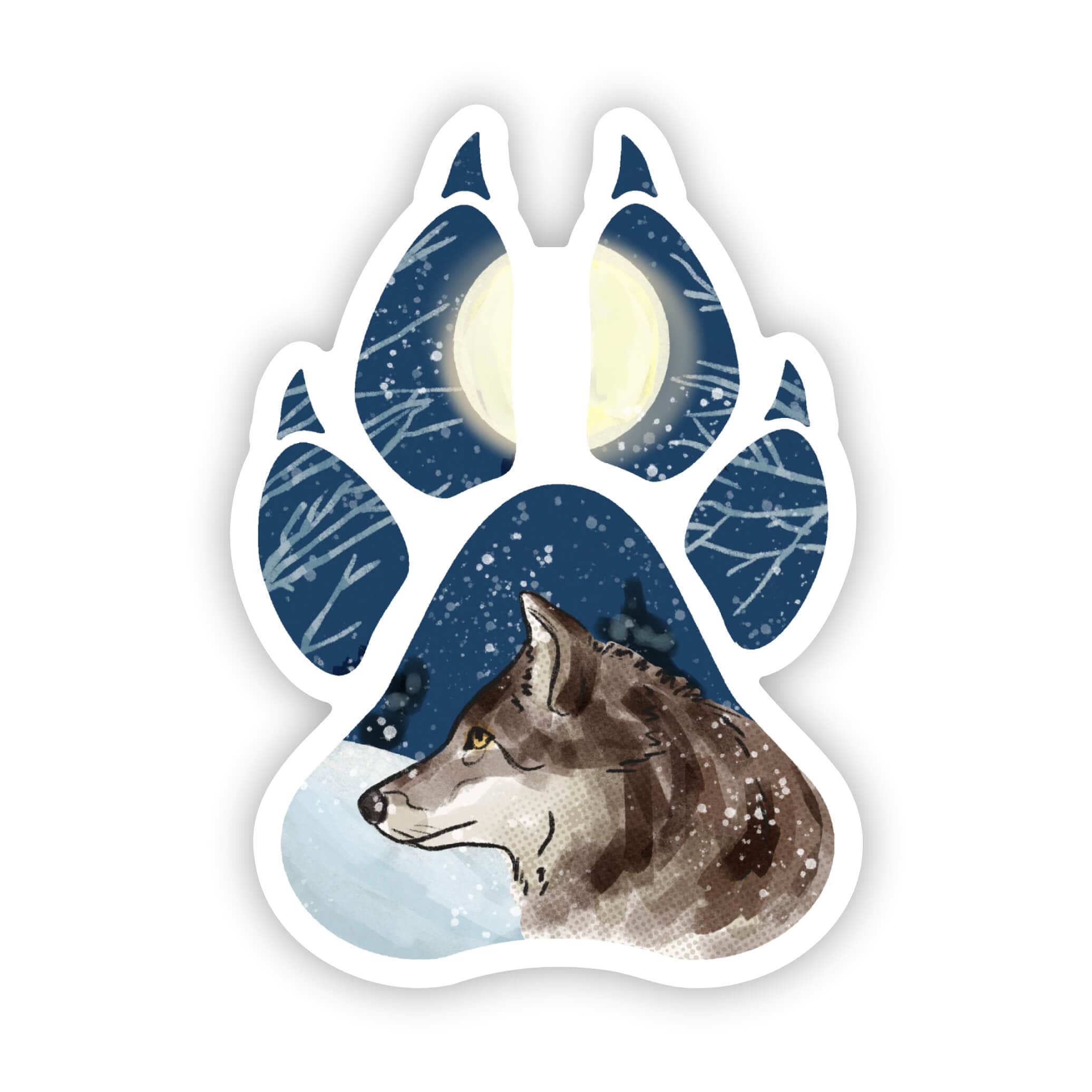 Winter Wolf Pawprint Sticker