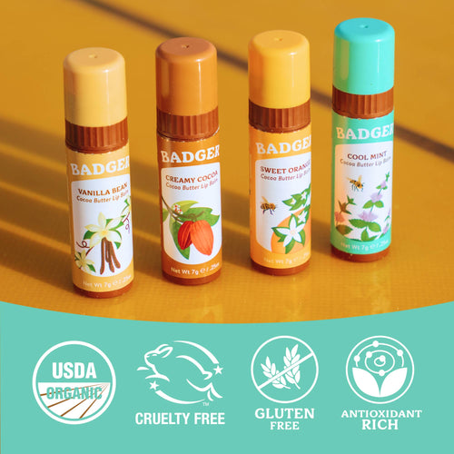 Badger Cocoa Butter Lip Balm, Cool Mint, Hydrating 18ct