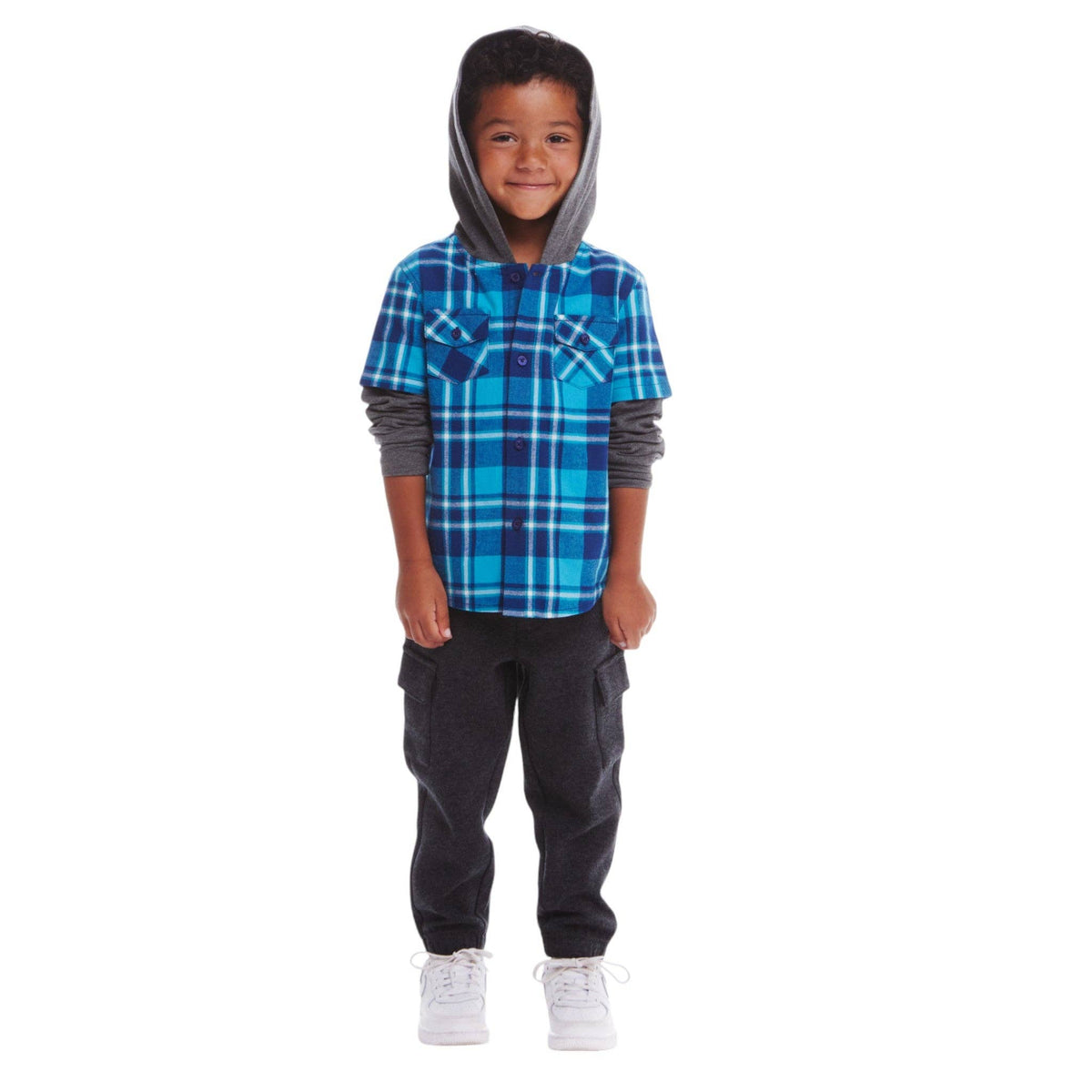 Andy & Evan Kids Plaid Flannel Terry Twofer Hoodie