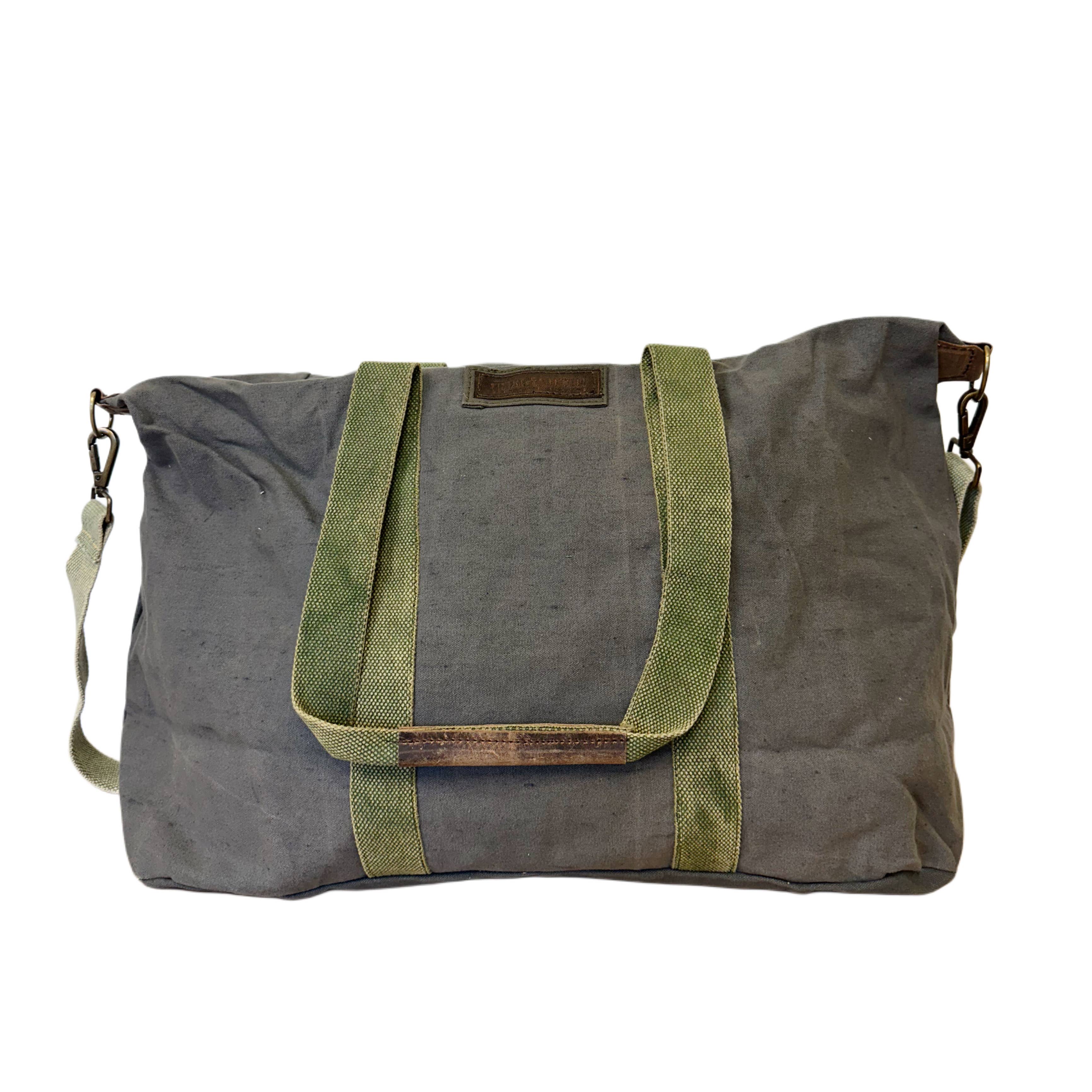 Vintage Addiction Olive Green Canvas Weekender Duffle Bag