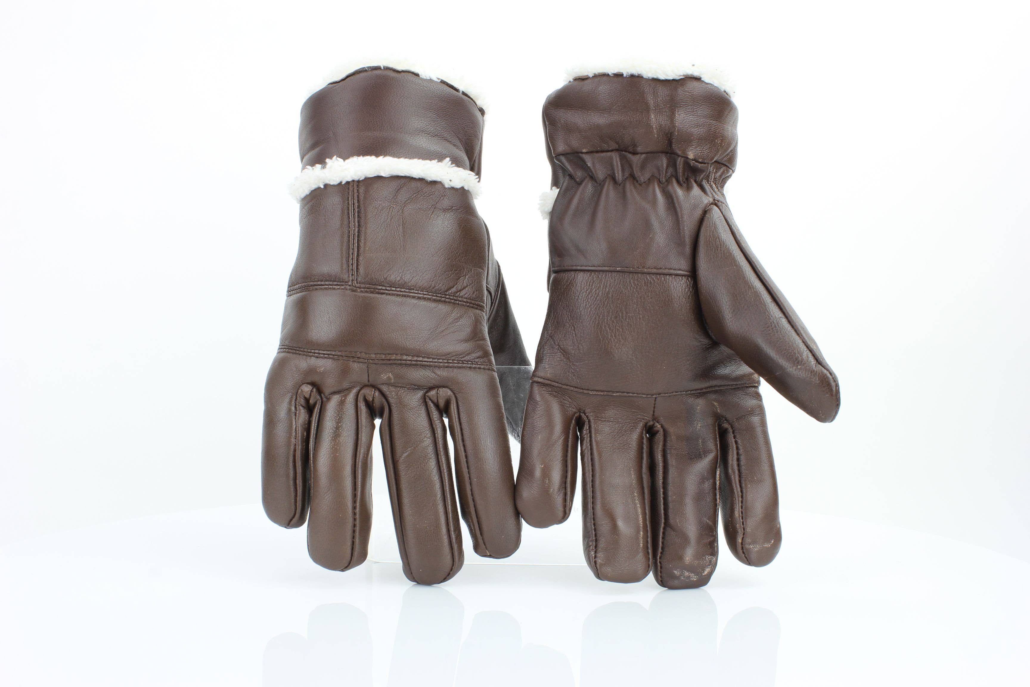 Sheepskin Leather Gloves with White Sherpa Lining ABGL102SH