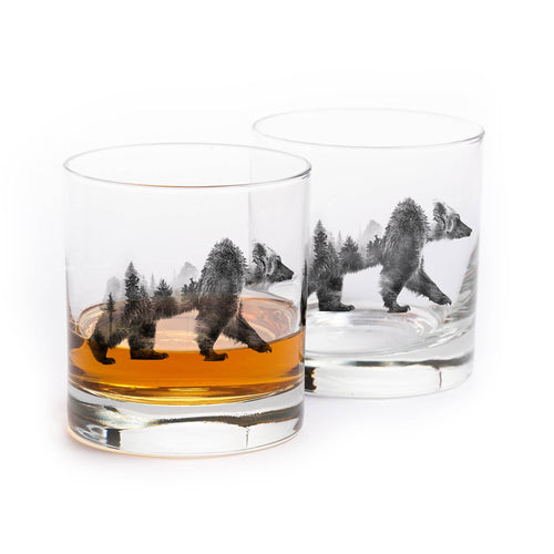Double Exposure Bear Whiskey Glass