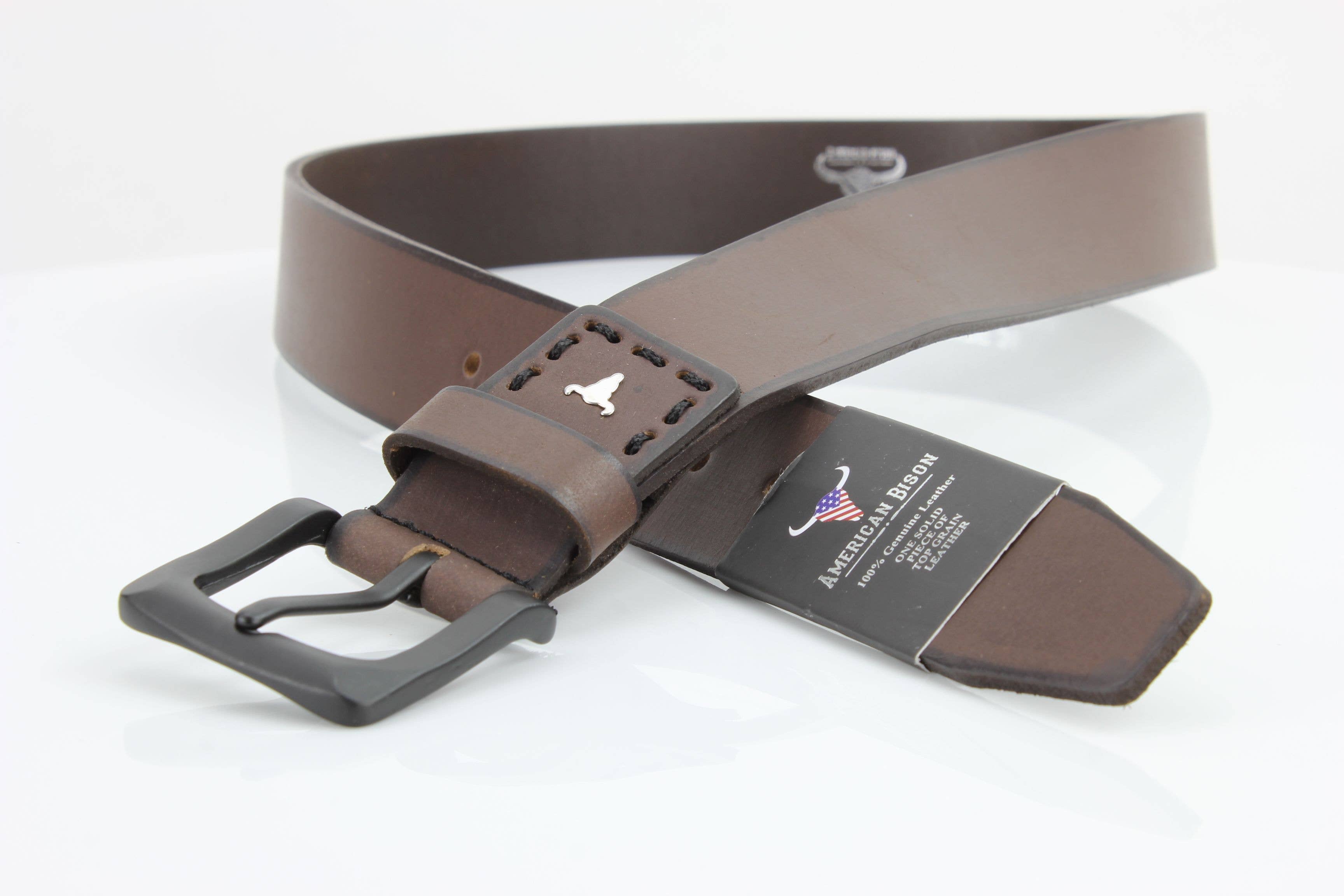 Leather Impressions Inc Classic Leather Belt with Fine Stitching and Logo - ABB 010