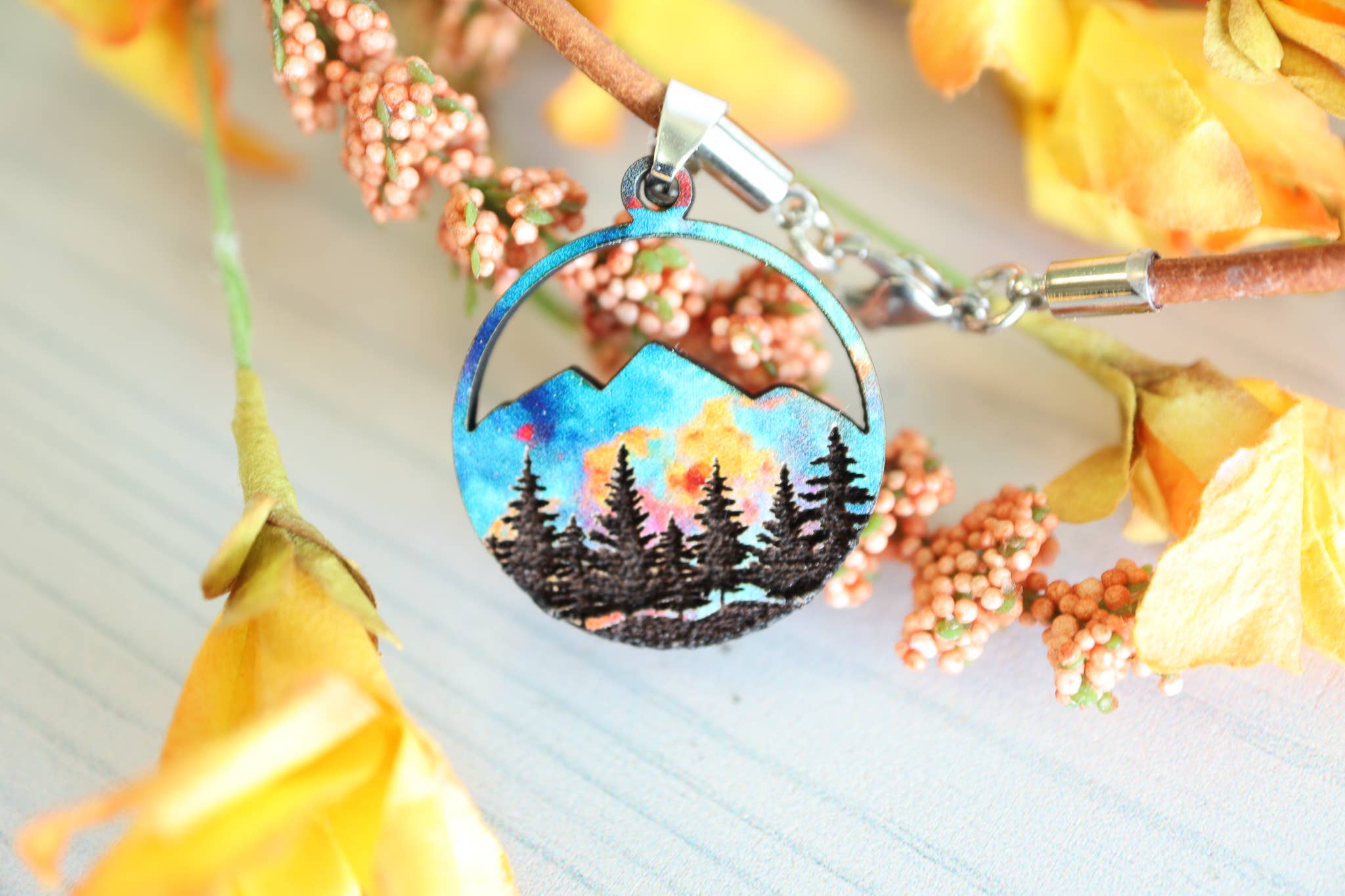 Ember Sunset Wood Pendant Necklace