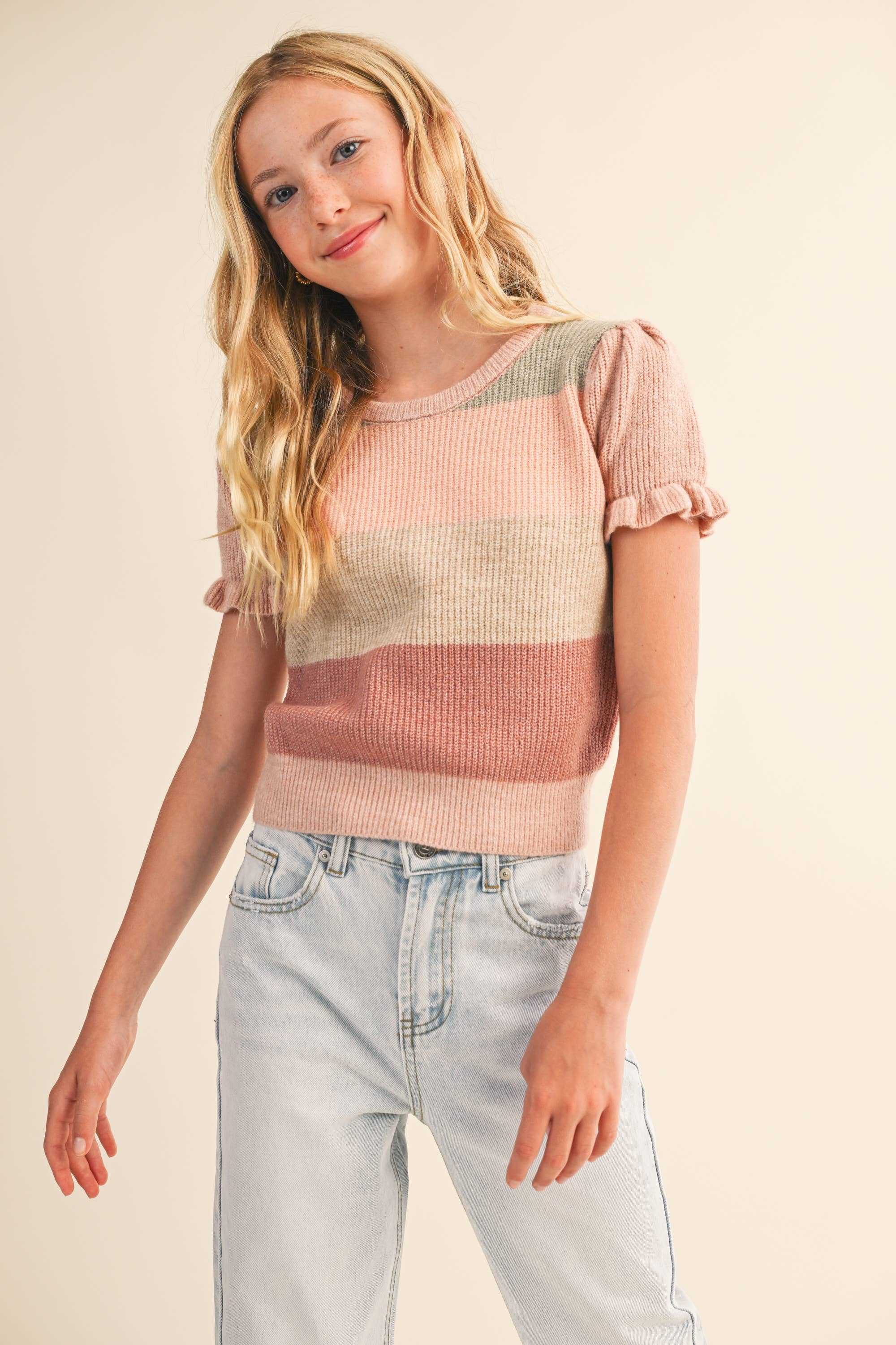 PRE-ORDER- TWEEN KIDS GIRLS PUFF SLEEVE SWEATER (7-14)