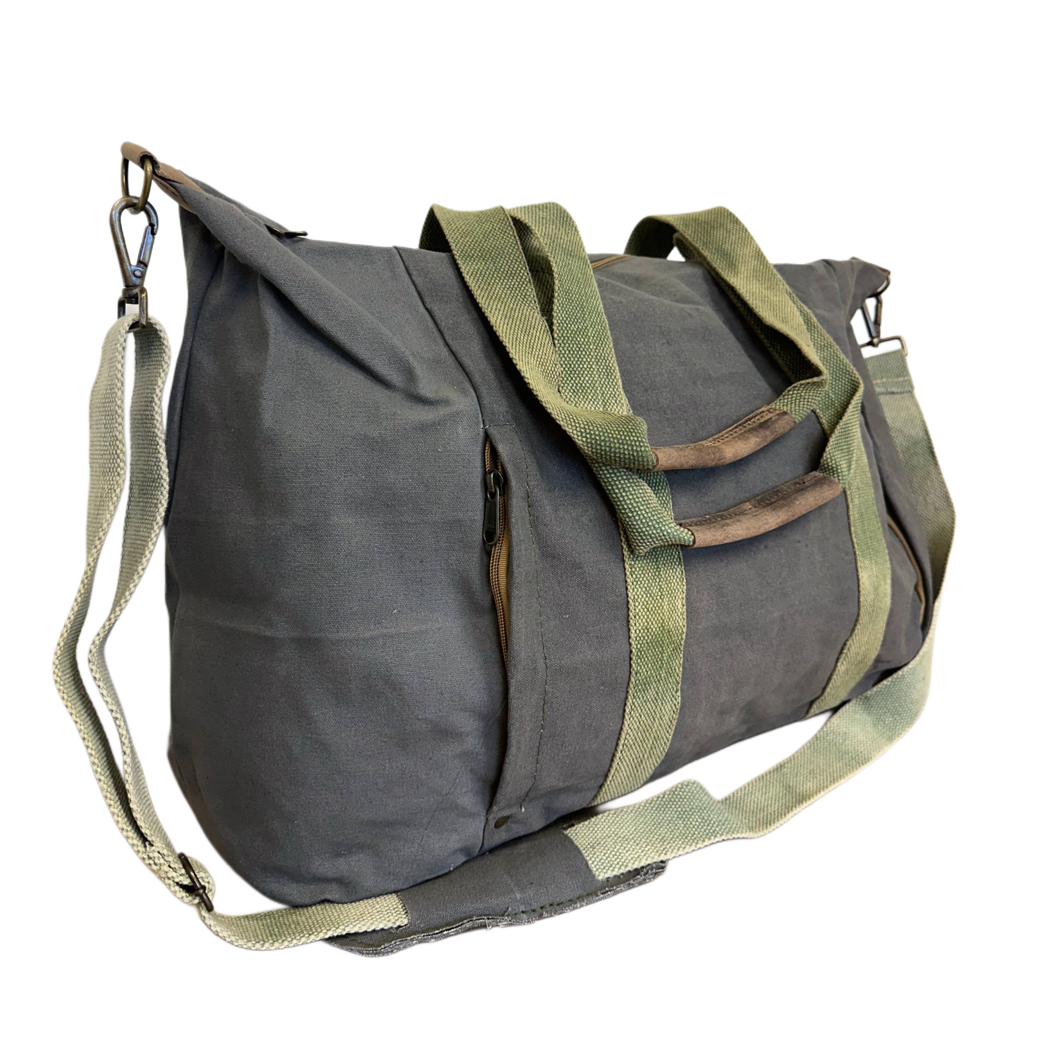 Vintage Addiction Olive Green Canvas Weekender Duffle Bag