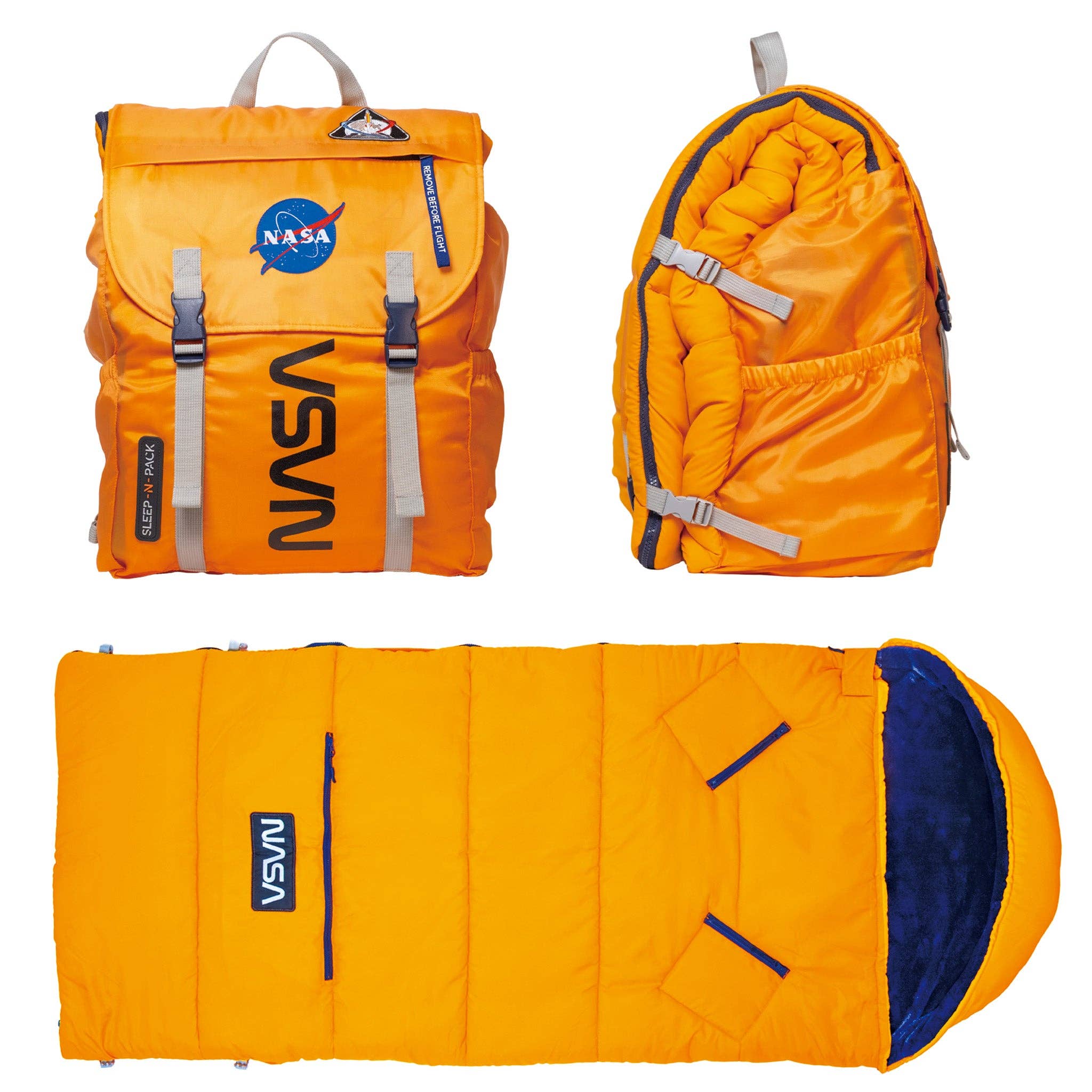 Sleep-N-Pack™ 2-in-1 Packable Sleeping Bag & Backpack Big Kid (7-12+ Yrs) NASA Official Logo & Patches