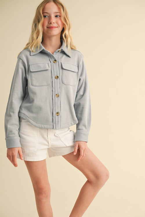 DOUBLE POCKET CROPPED SOFT SHACKET (7-14)