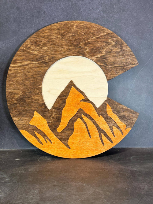 Handmade Colorado Mountain C Dual Layer Wall Art