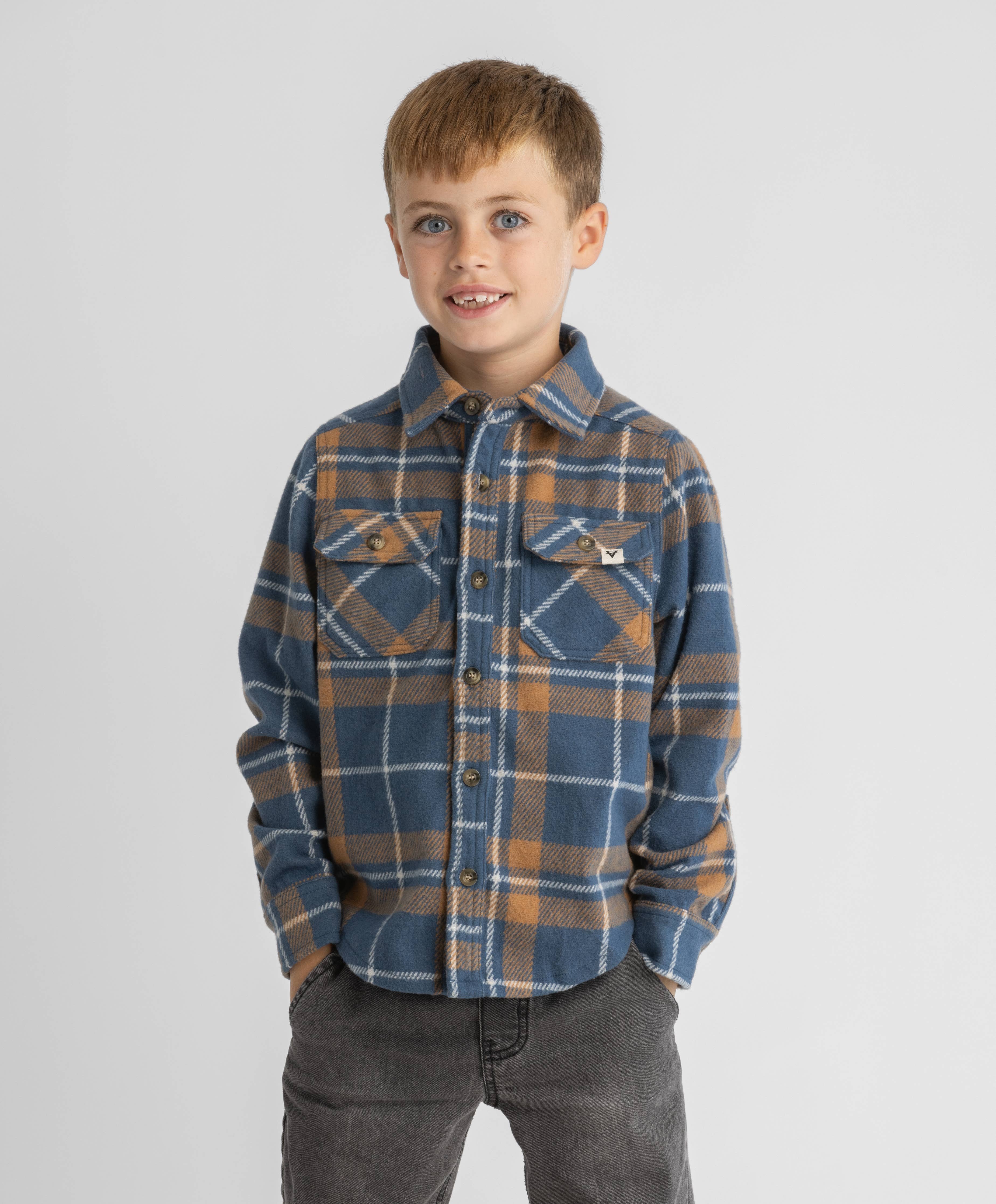 Boys Lichen Stretch Flannel Shirt Lion Plaid