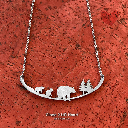 Stainless Steel Necklaces Mother Bear and 2 Cubs