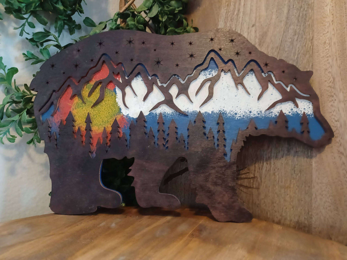 The Mas Boutique Handmade Mountain Wall Art Decor Colorado Mountain Bear