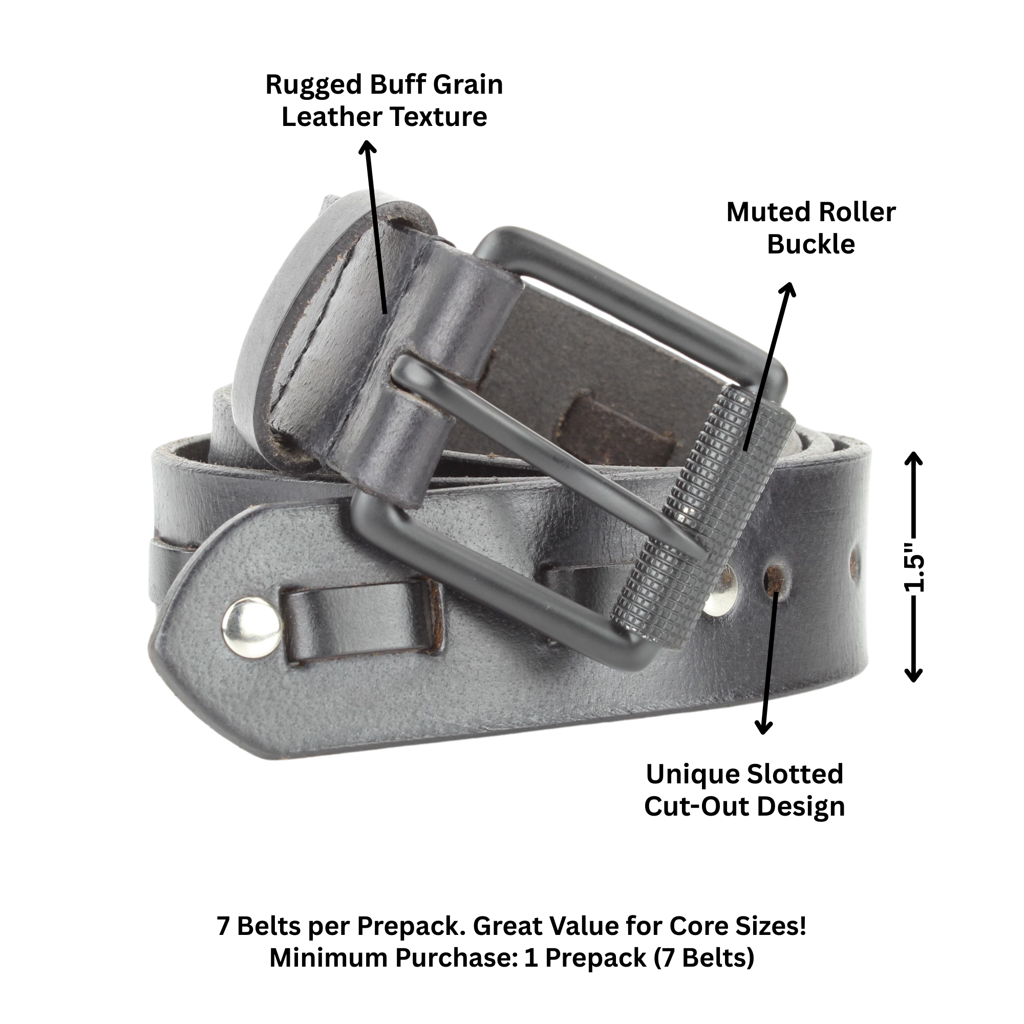 Black Buff Grain Leather Belt with Center Detail RA 1772