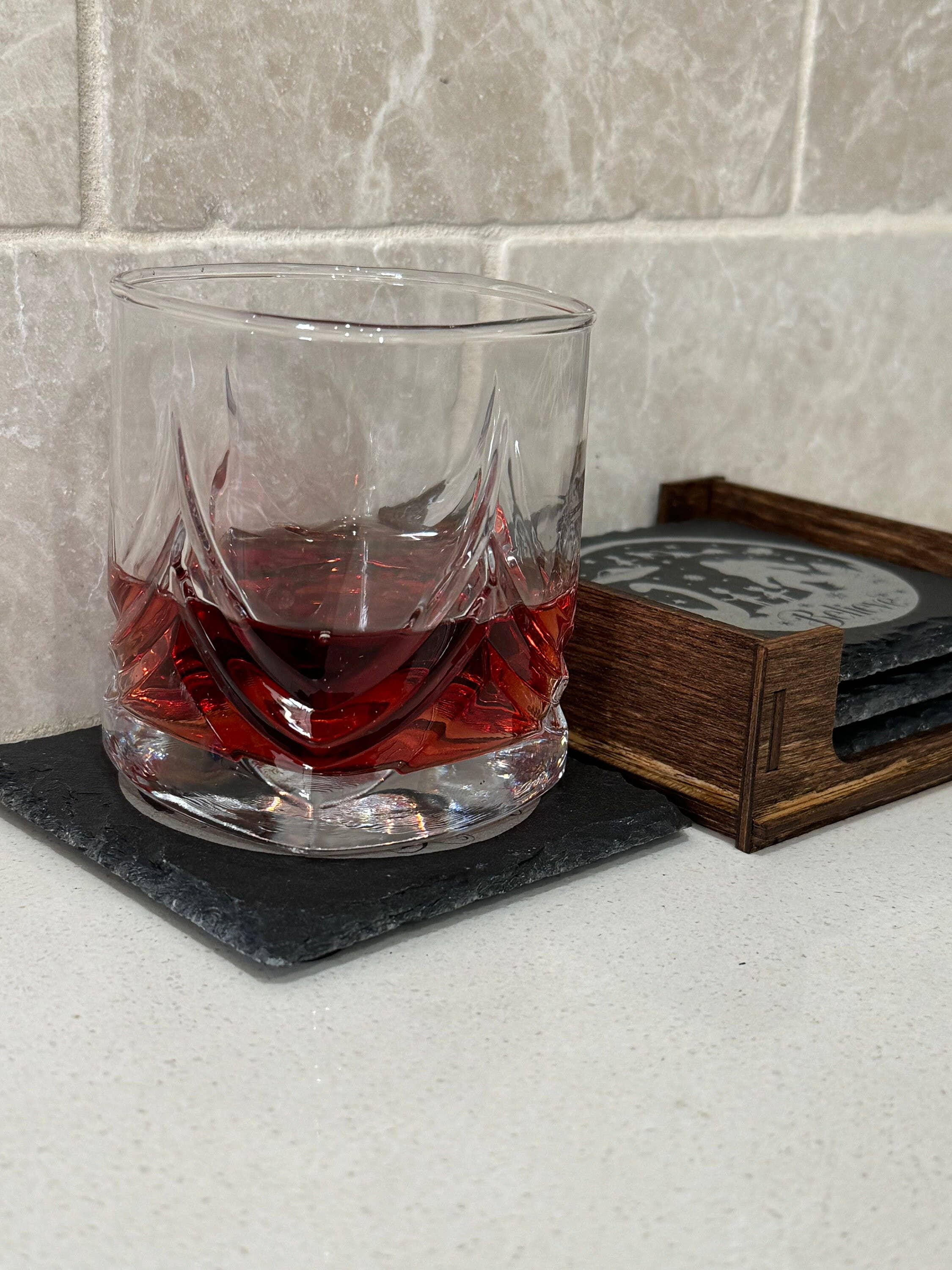 Set Of 4 Slate Coasters W/Wood Stand-Believe CryptidDesign