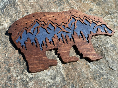 Handmade Rustic Mountain Bear Wall Art