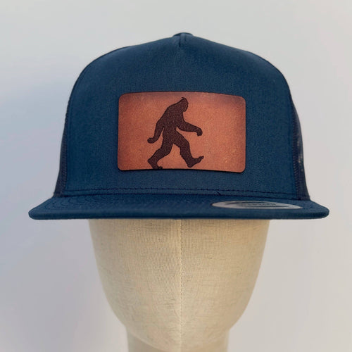 Sasquatch | bigfoot leather patch hat Charcoal Flat Trucker