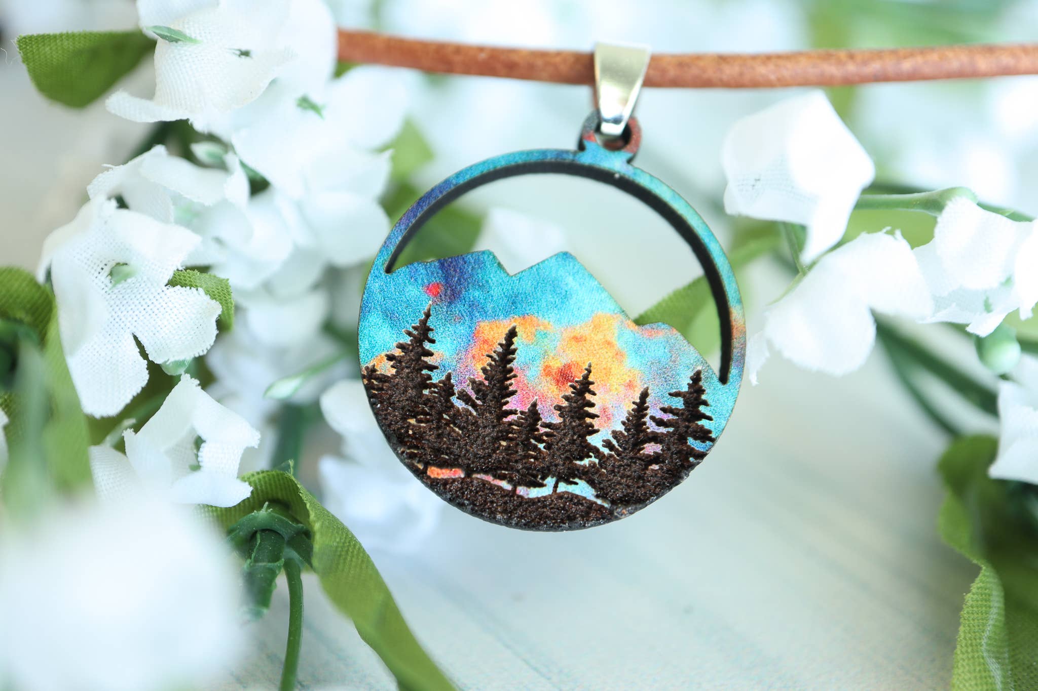 Ember Sunset Wood Pendant Necklace