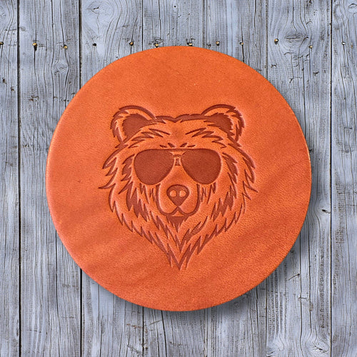 Handmade Leather Coasters Set 4 Pack Aviator Bear
