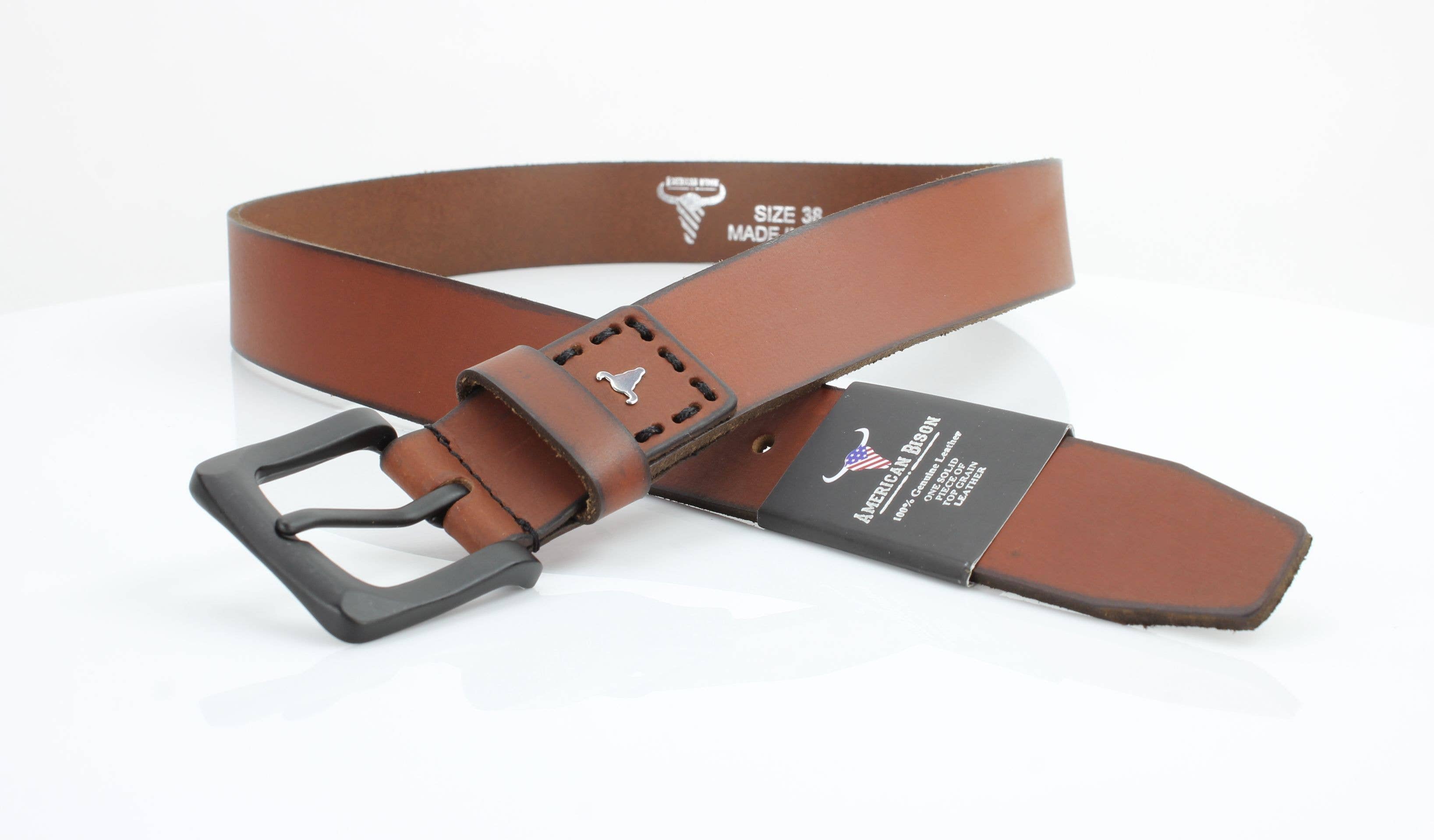 Leather Impressions Inc Classic Leather Belt with Fine Stitching and Logo - ABB 010