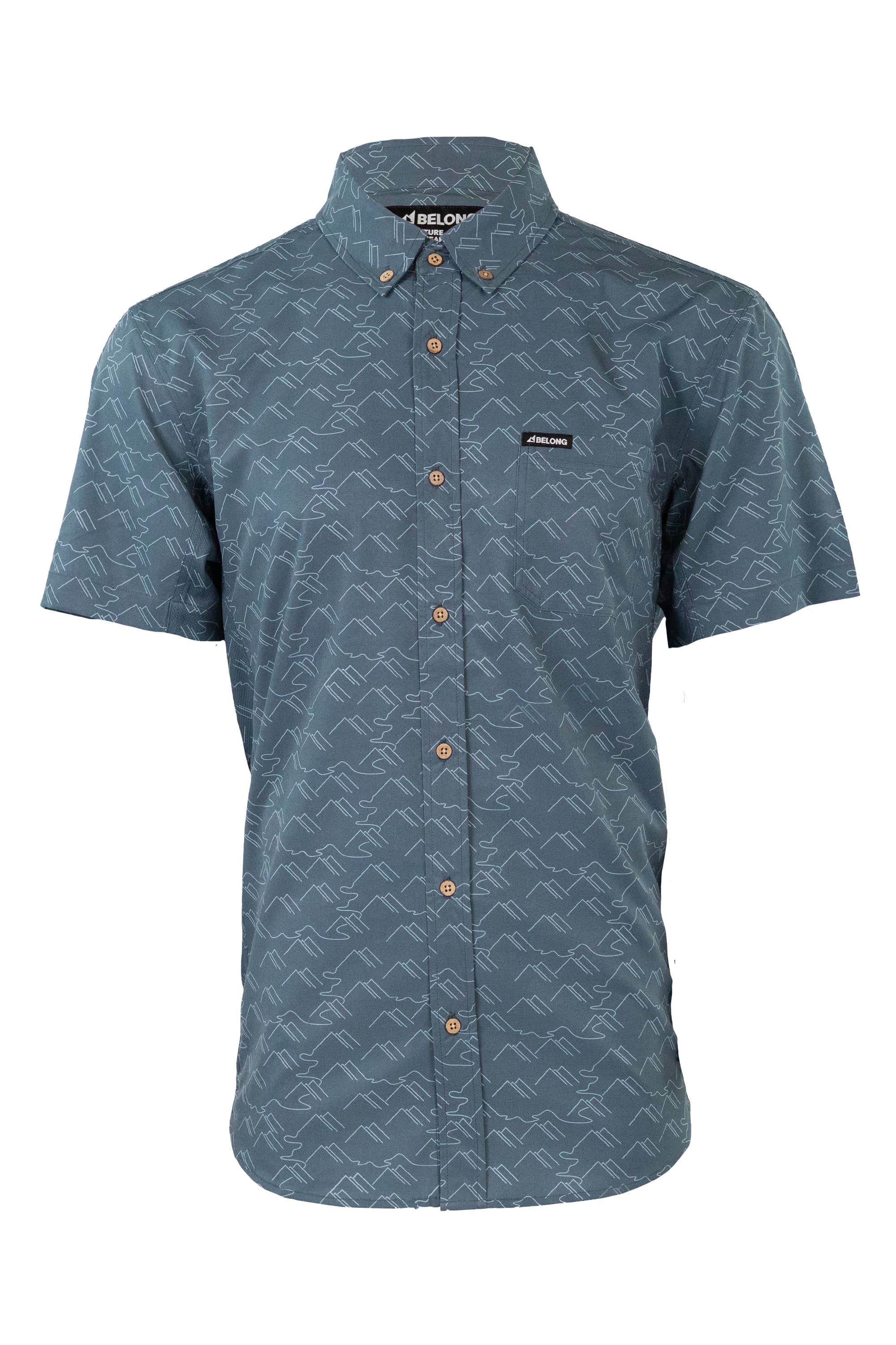 Vista Stretch Button Down Paths Blue