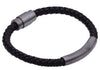Men's Black Leather Gunmetal Stainless Steel ID Bracelet