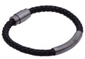 Men's Black Leather Gunmetal Stainless Steel ID Bracelet