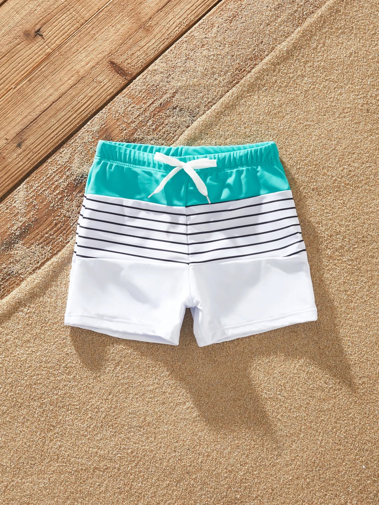 Green color block stripe swim trunks