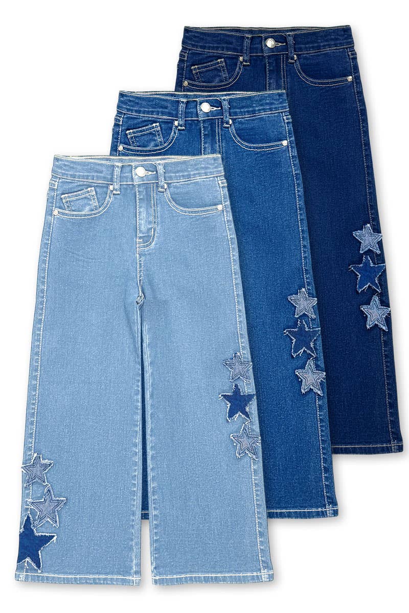 Girl's Wide Leg Denim Jean w/Star Applique