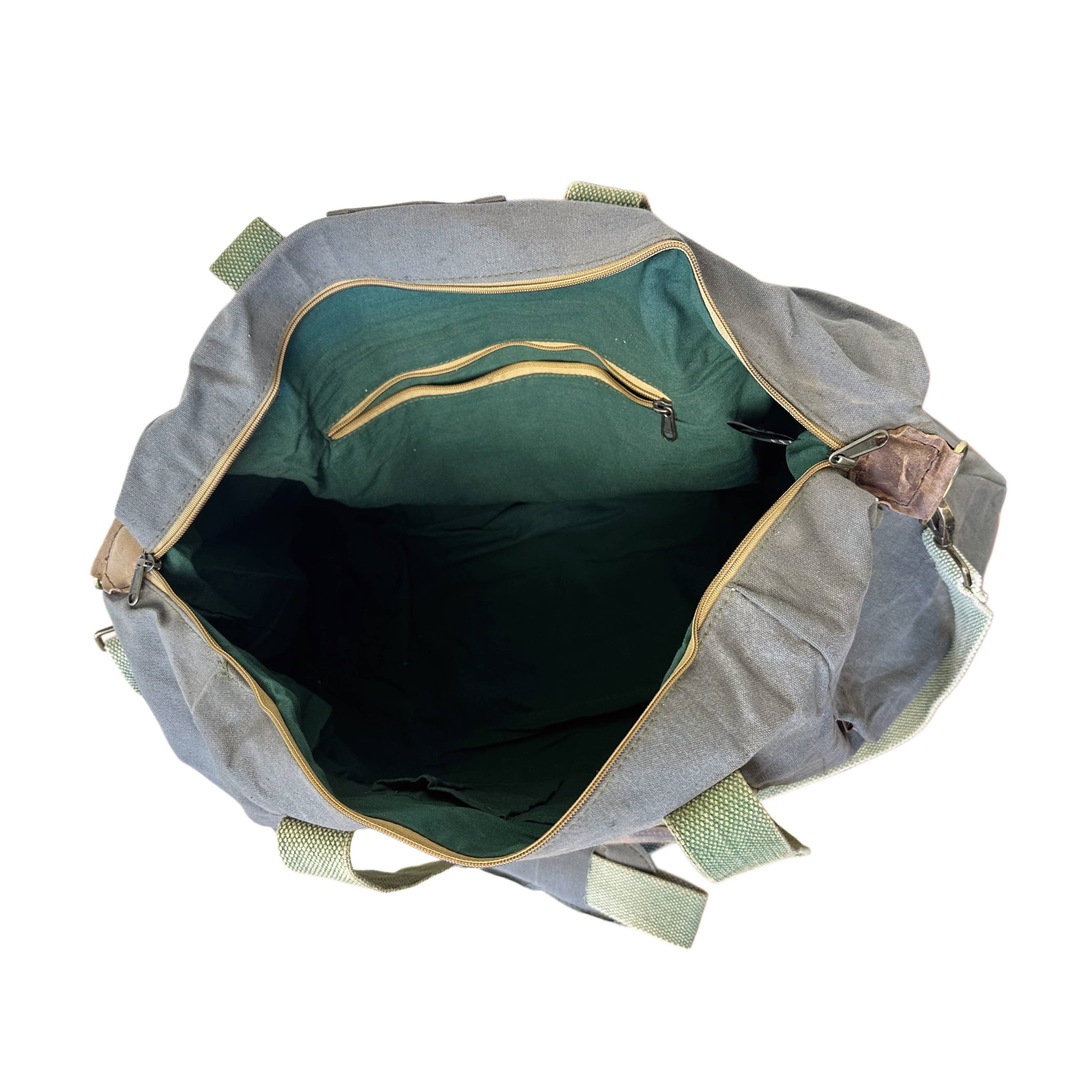 Vintage Addiction Olive Green Canvas Weekender Duffle Bag