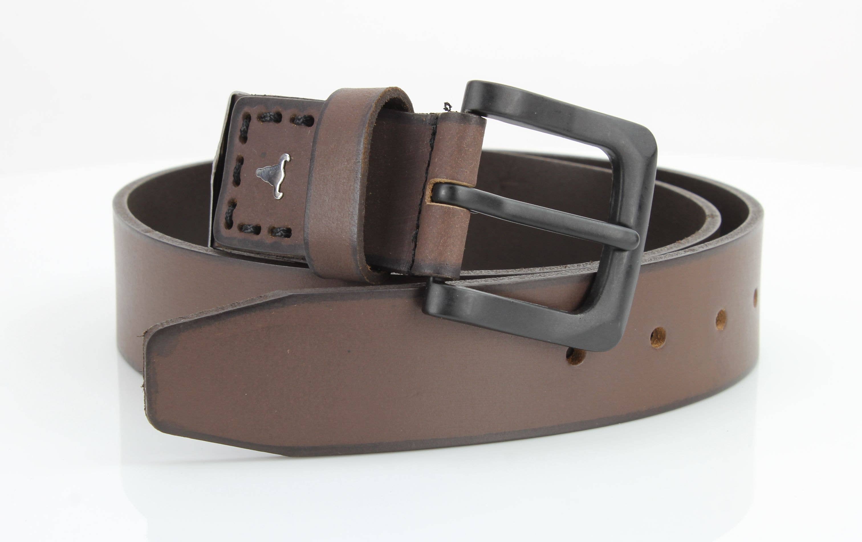 Classic Leather Belt with Fine Stitching and Logo - ABB 010 Brown