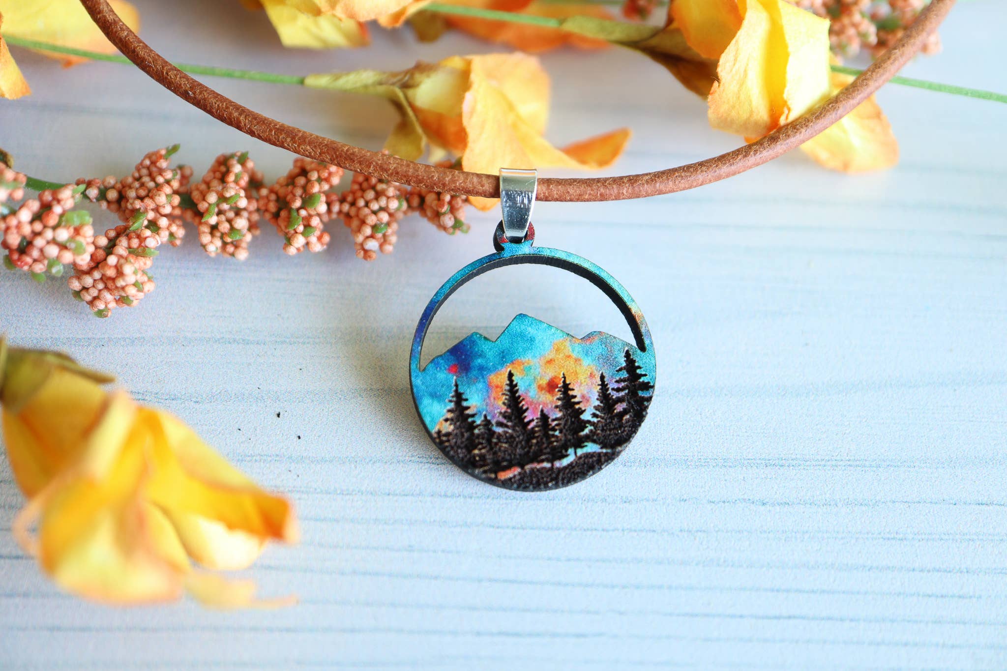 Ember Sunset Wood Pendant Necklace
