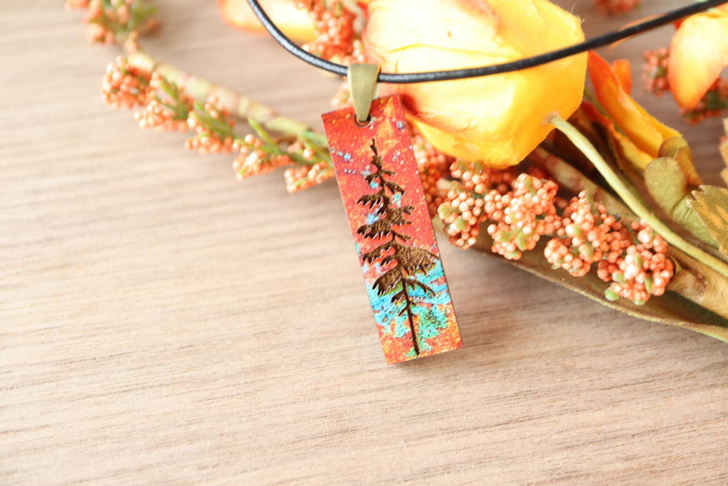 Patina Pine Wood Pendant Necklace Minimalist Gifts