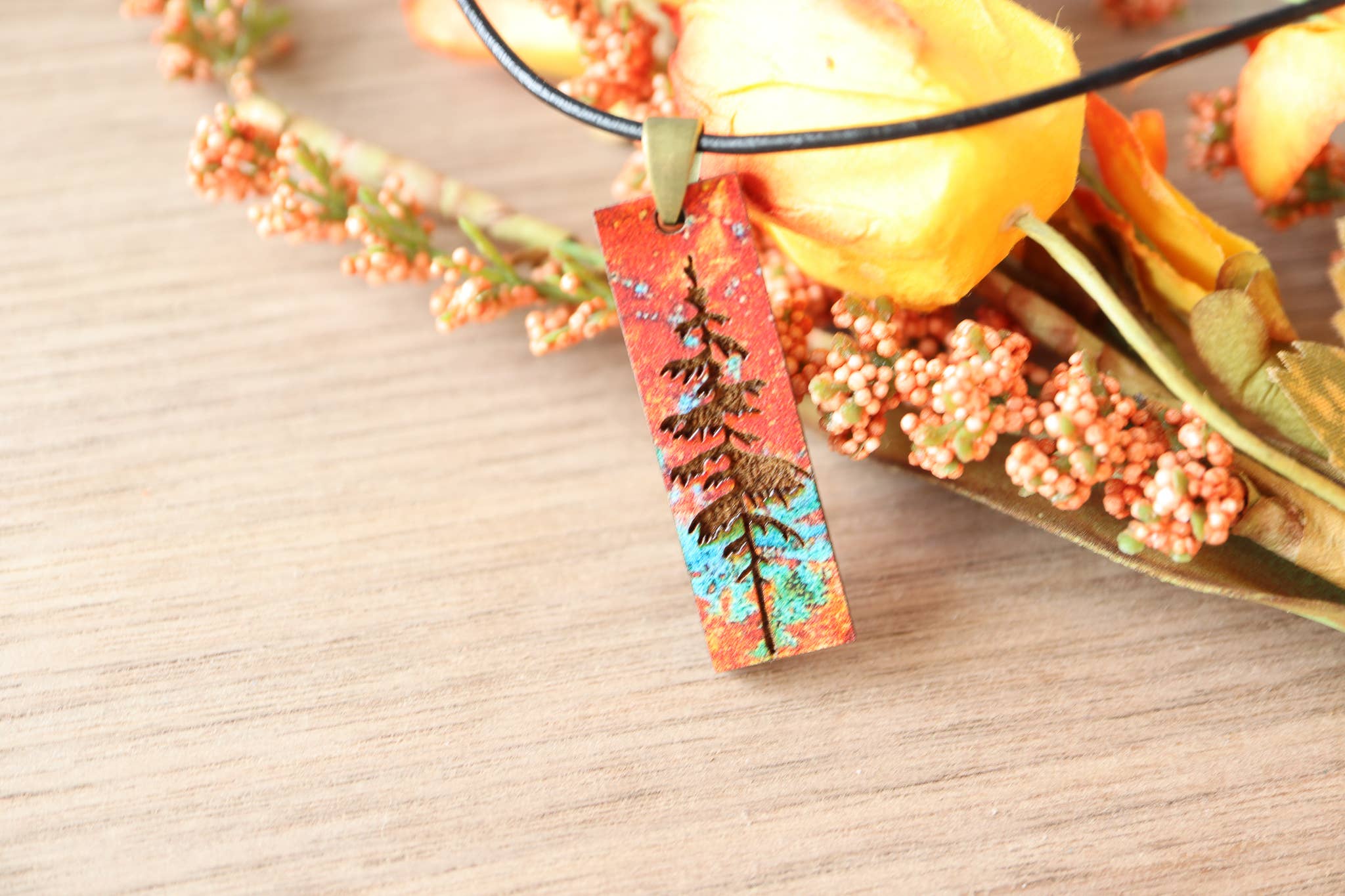 Patina Pine Wood Pendant Necklace Minimalist Gifts