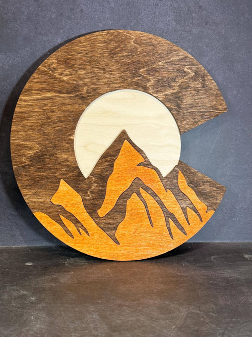 Handmade Colorado Mountain C Dual Layer Wall Art