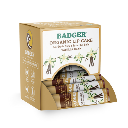 Badger Cocoa Butter Lip Balm, Vanilla Bean, Hydrating 12ct