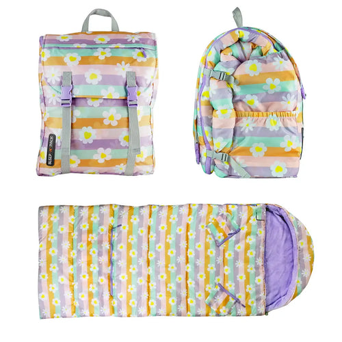 Sleep-N-Pack™ 2-in-1 Packable Sleeping Bag & Backpack Big Kid (7-12+ Yrs) Happy Daisy Stripes