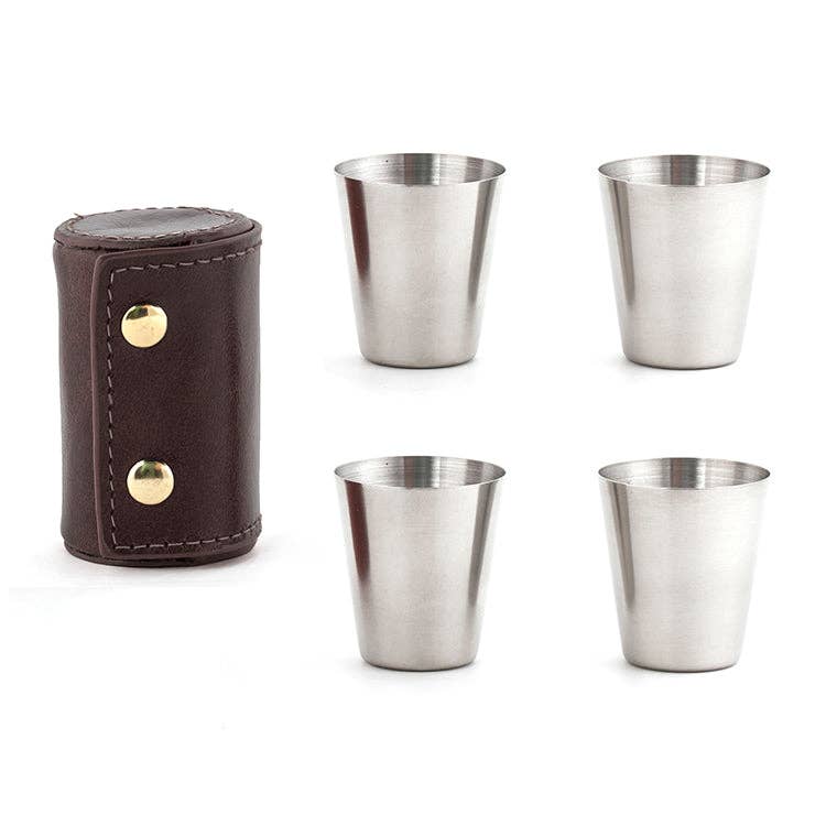 Kikkerland Design Inc Shot Glasses With Leather Case