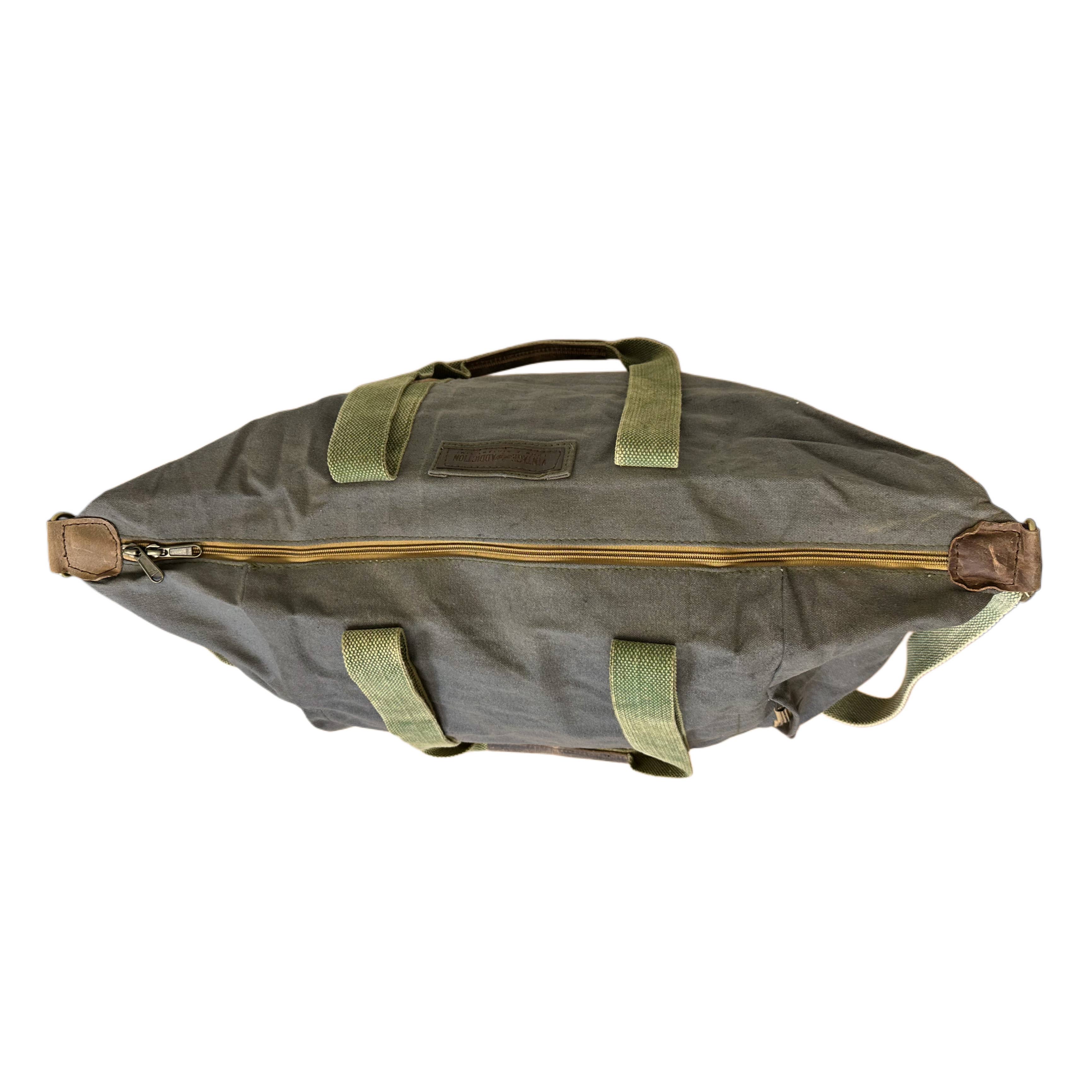 Vintage Addiction Olive Green Canvas Weekender Duffle Bag