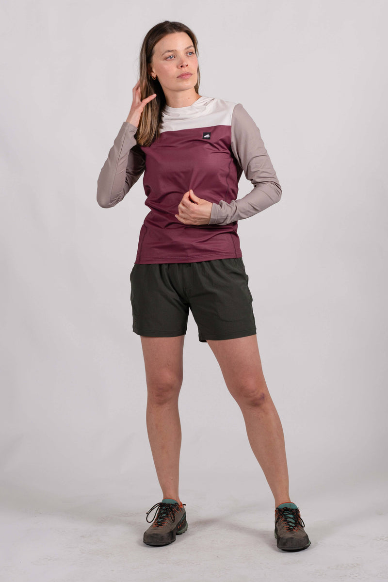 Women's Recycled Ascent UPF50 Sun Hoodie Burgundy Block