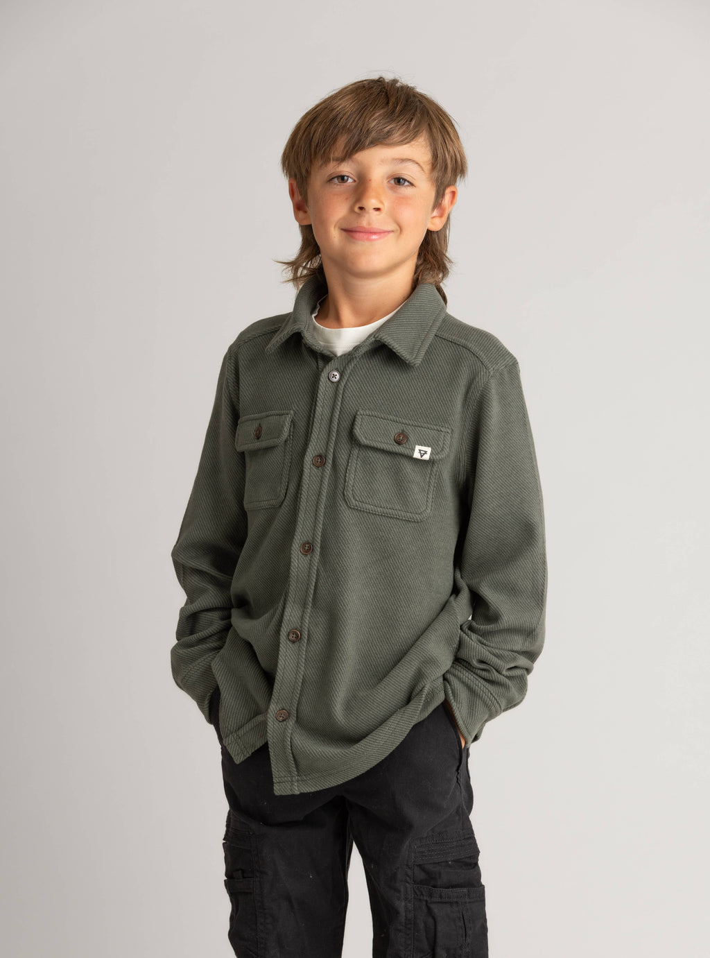 Boys Lichen Stretch Flannel Shirt Forest Night Melange