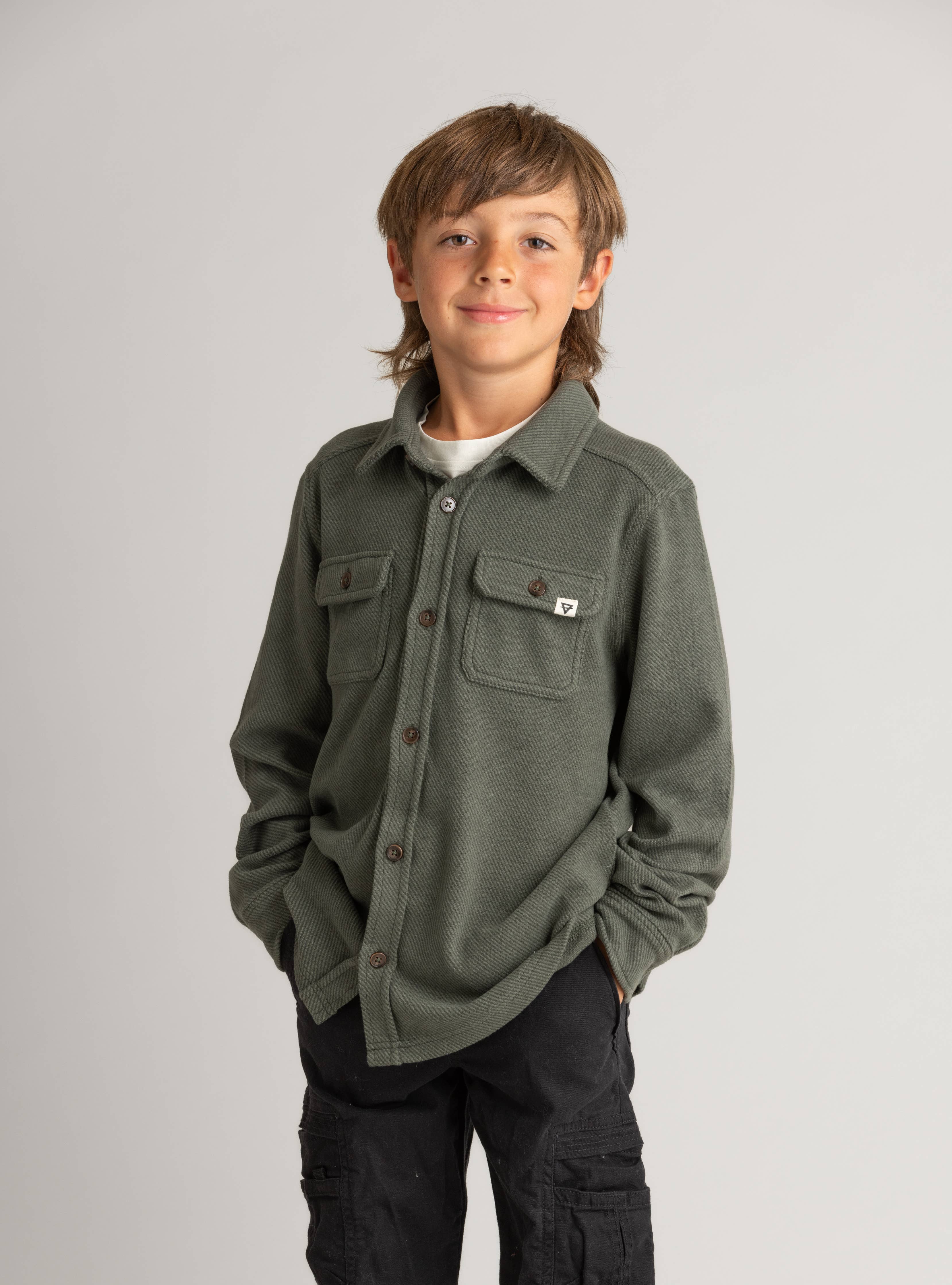 Boys Lichen Stretch Flannel Shirt Forest Night Melange