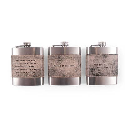 2nd Edition Grey Leather Quote Flasks Put some hair on your chest.
