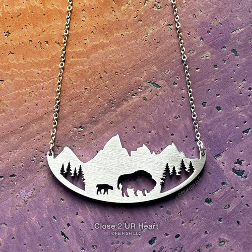 Stainless Steel Necklaces Bison in Tetons