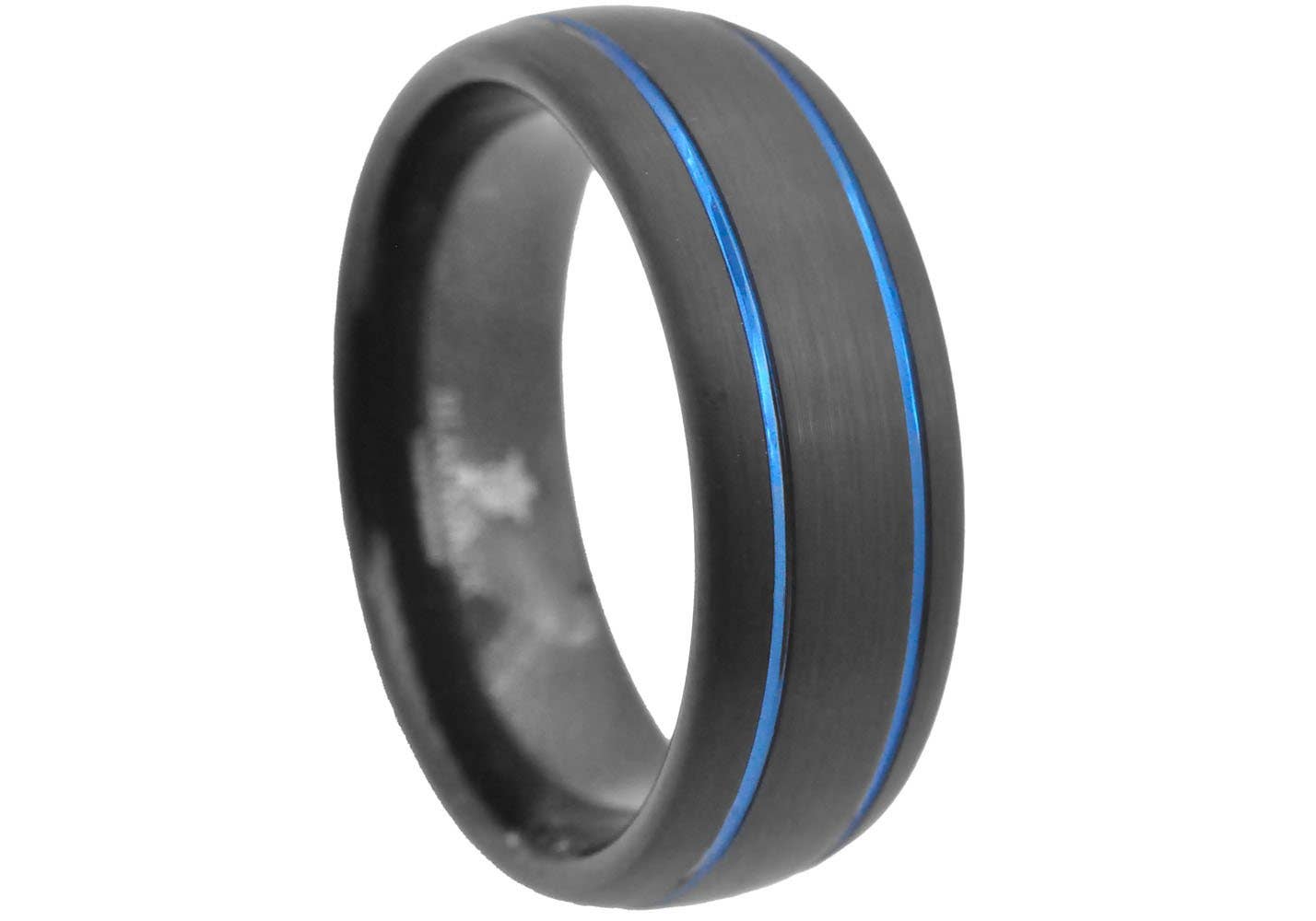 Men's Black And Blue Tungsten Band Ring 8