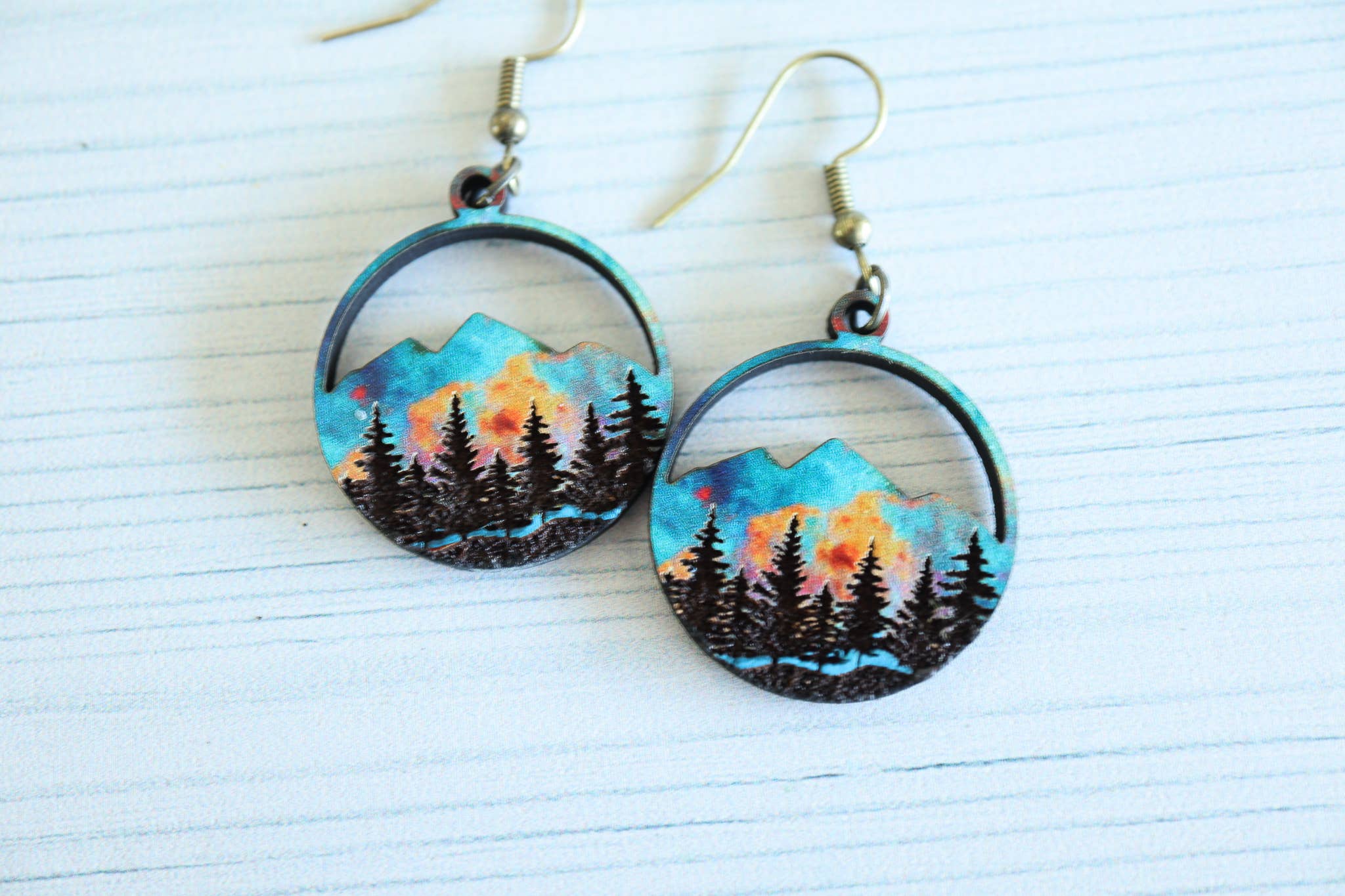 Ember Sunset Mountain Wood Dangle Earrings